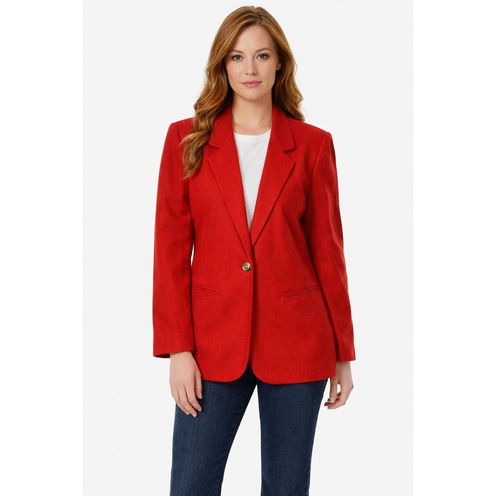 Sag Harbor Blazer Womens‎ 12 Red Wool Blend Textured Single Breasted Lined